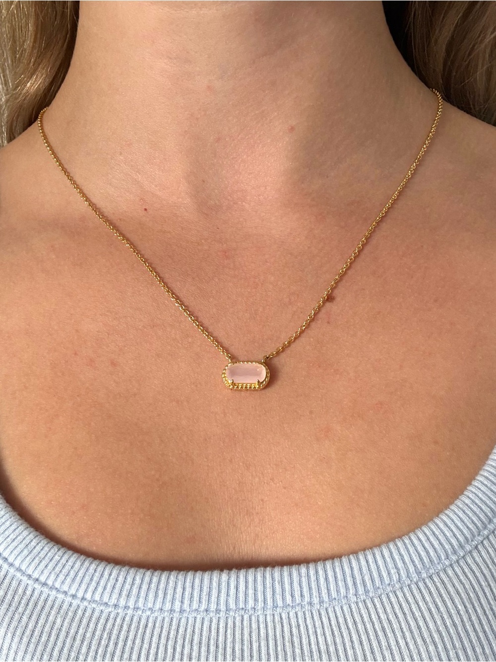 Evry Jewels Pink Oval Pendant Gold Chain Necklace